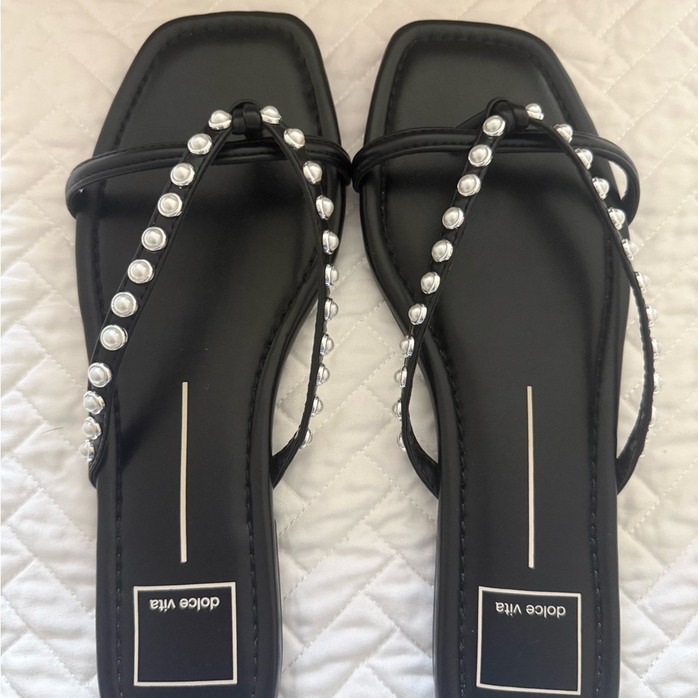 Dolce Vita Black Sandals with Pearl Accents